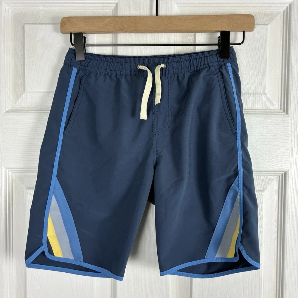 Fair Harbor Lined 2 in 1 Swim Beach Trunks Blue Stripes Boys Size Medium 7 / 8